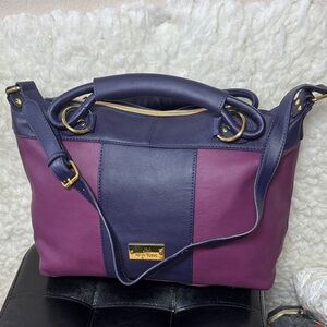 JM New York Two-Tone Purple and Navy Leather Shoulder Bag